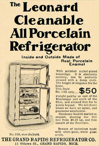 1905 Ad Leonard Porcelain Refrigerator Grand Rapids - ORIGINAL ADVERTISING CL7