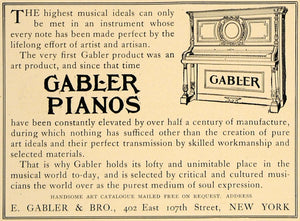 1905 Ad E. Gabler & Brothers Pianos Musical Instument - ORIGINAL ADVERTISING CL7