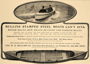1905 Ad W H Mullins Company Steel Motor Row Fish Boats - ORIGINAL CL7