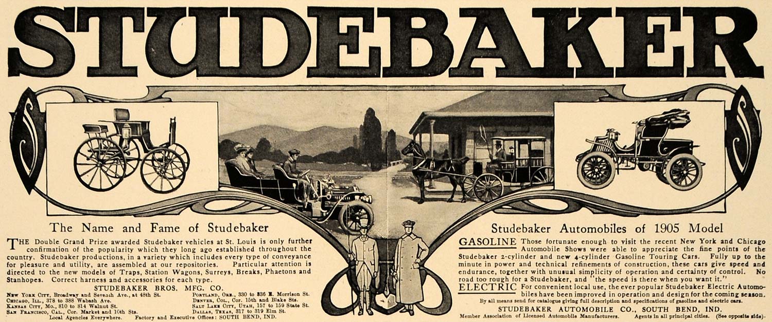 1905 Ad Studebaker Automobile Gasoline Electric Garford - ORIGINAL CL7