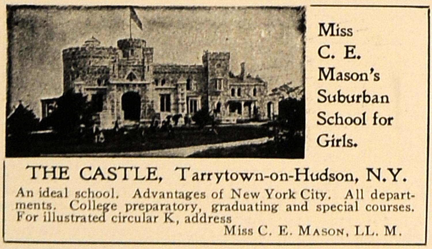 1905 Ad Miss C E Mason Girl School College The Castle - ORIGINAL ADVERTISING CL7