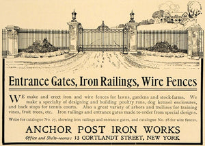 1905 Ad Railings Wire Fences Anchor Post Iron Works - ORIGINAL ADVERTISING CL7