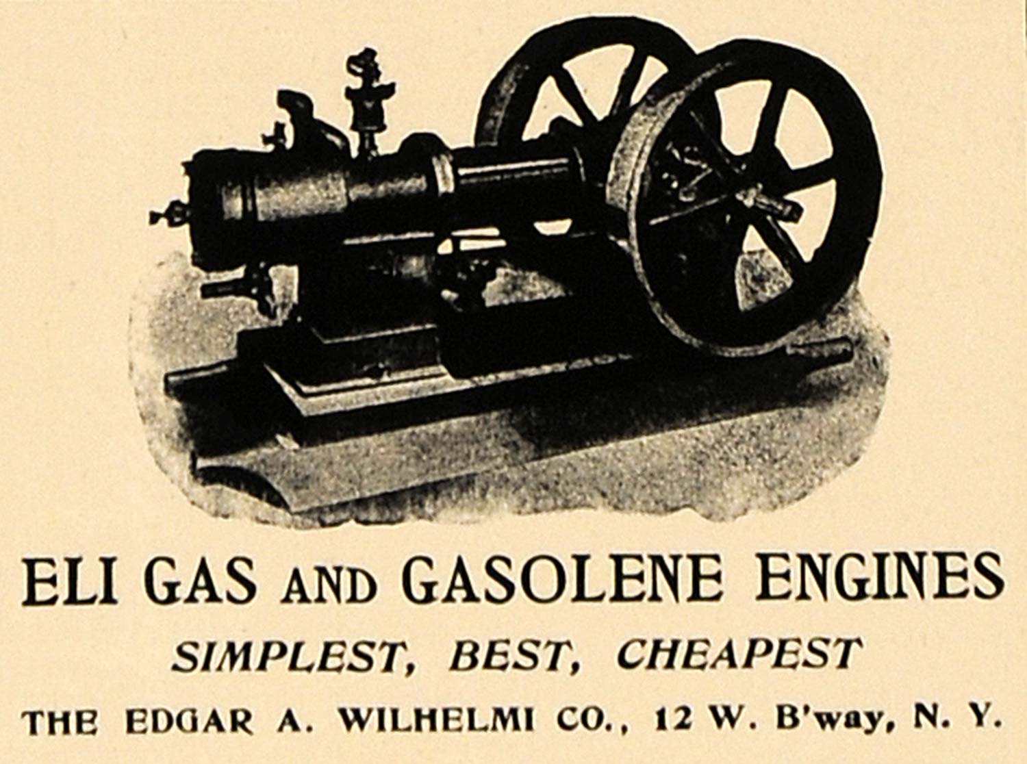 1905 Ad Eli Gasoline Engine Edgar A Wilhelmi Company - ORIGINAL ADVERTISING CL7
