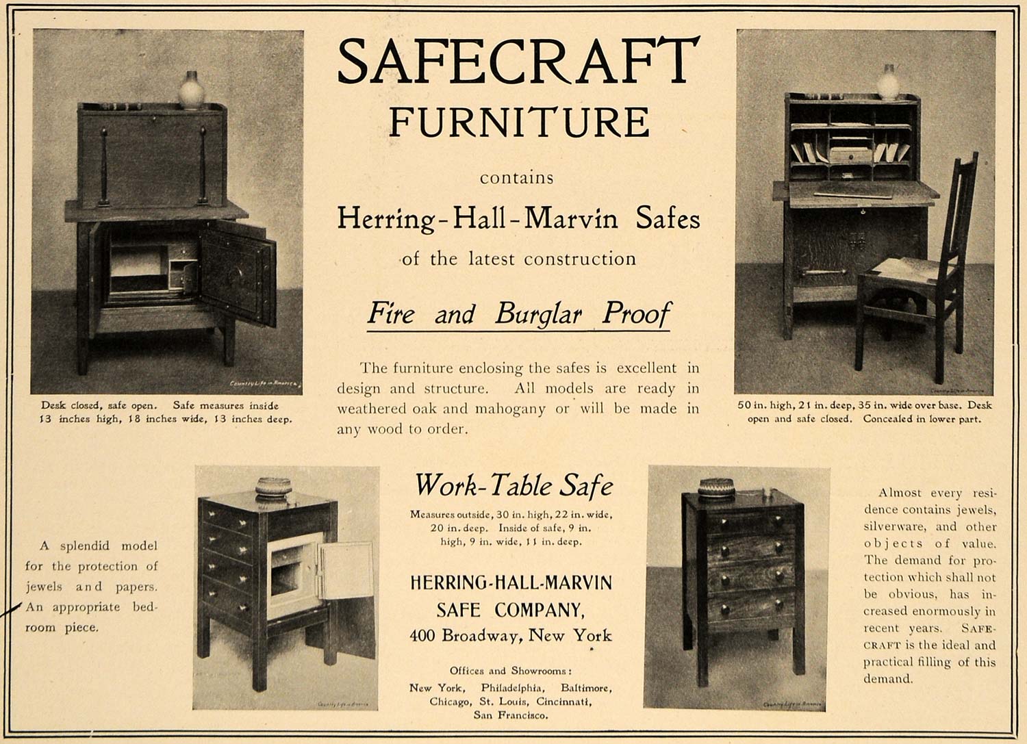 1905 Ad Safecraft Furniture Herring-Hall-Marvin Safes - ORIGINAL ADVERTISING CL7