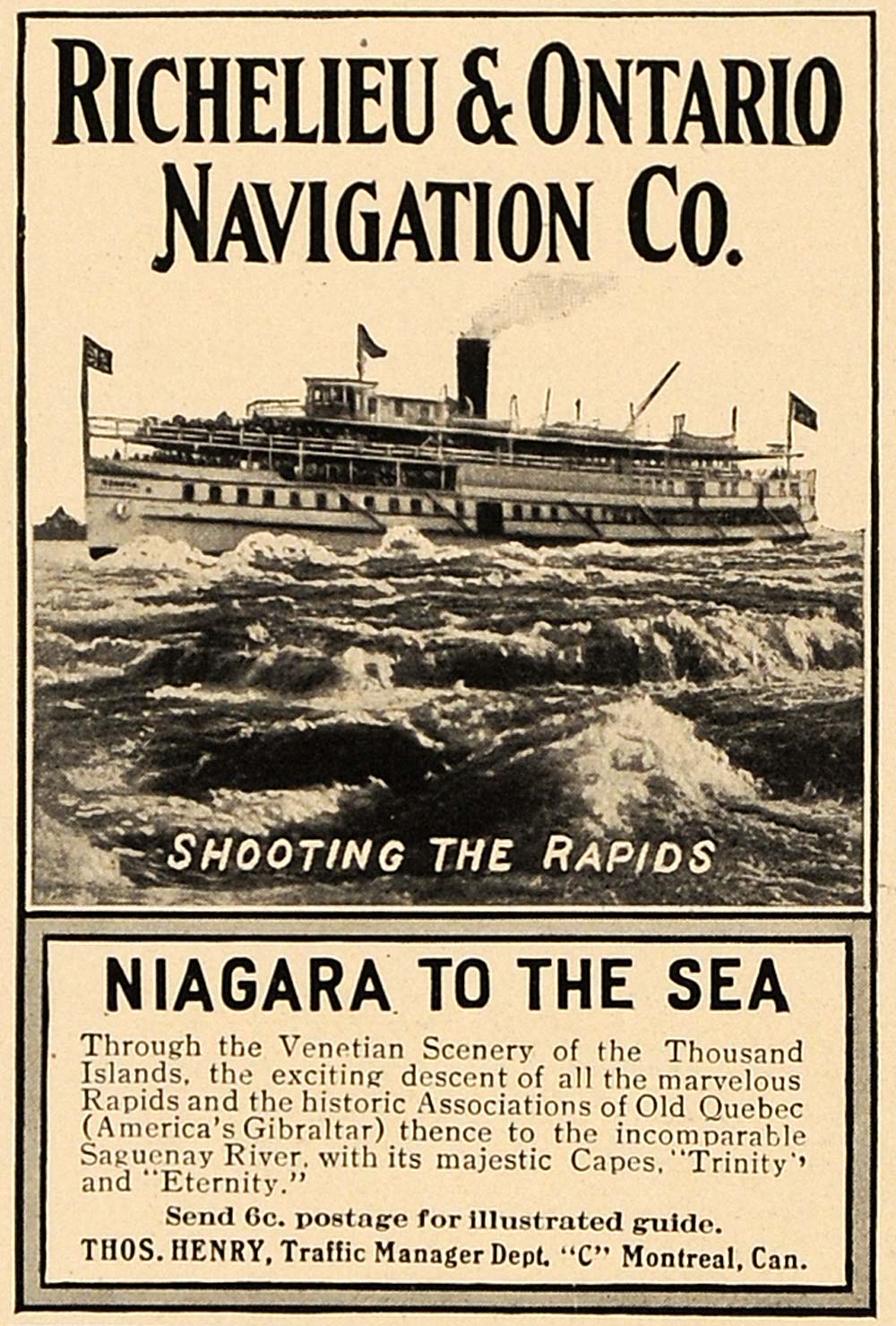 1909 Ad Richelieu Ontario Navigation Ship Saguenay Rivr - ORIGINAL CL7