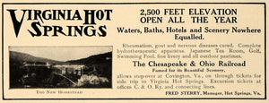 1909 Ad Virginia Hot Springs Resort Chesapeake Ohio RR - ORIGINAL CL7