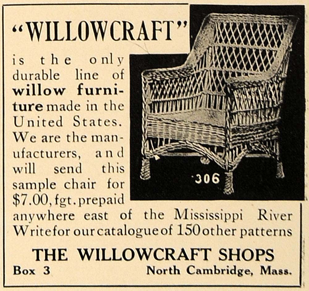 1909 Ad Willowcraft Shops North Cambridge Furniture - ORIGINAL ADVERTISING CL7
