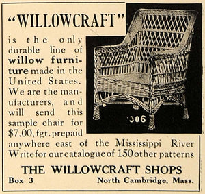 1909 Ad Willowcraft Shops North Cambridge Furniture - ORIGINAL ADVERTISING CL7