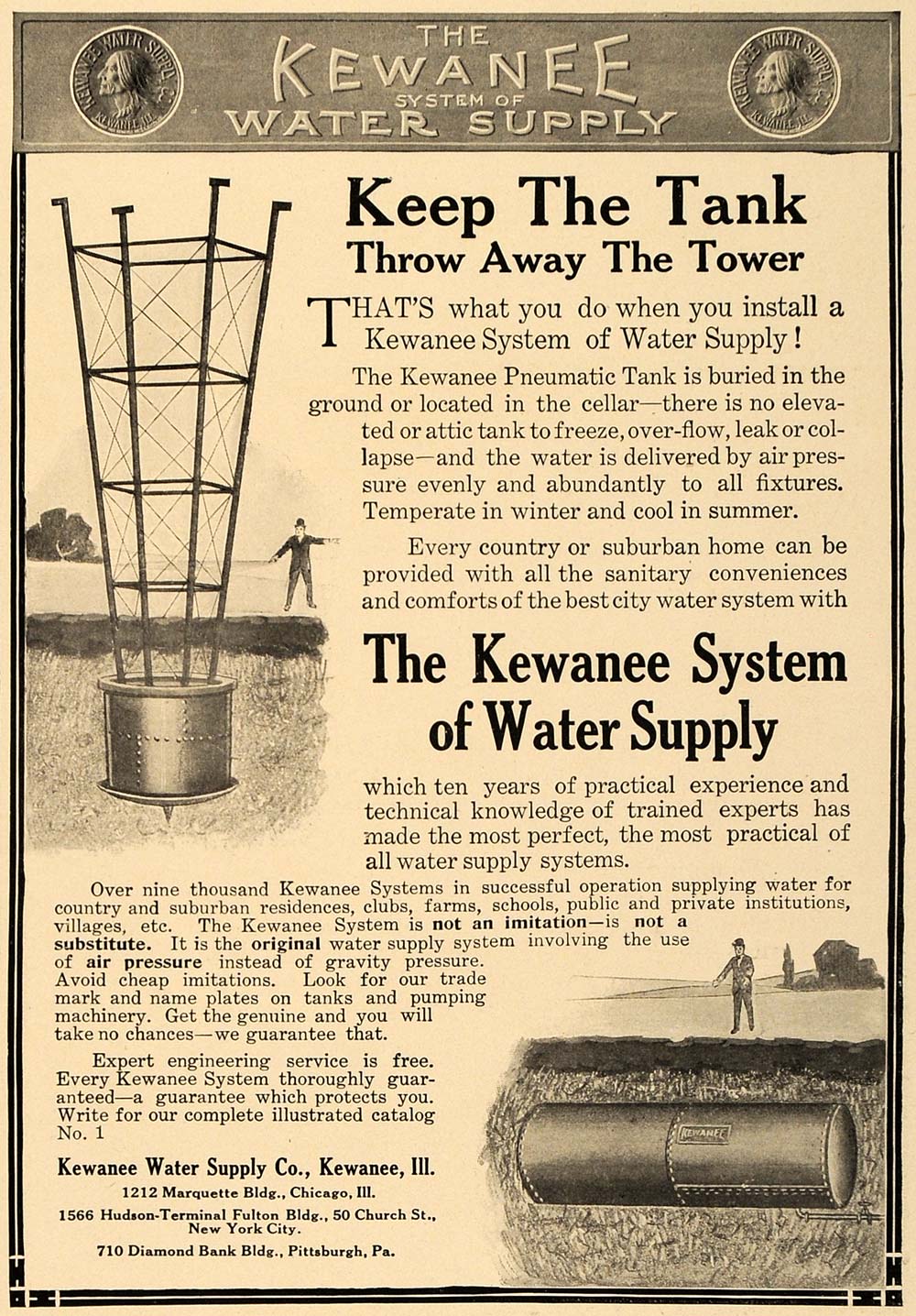 1909 Ad Kewanee Water Supply Company Illinois Home Tank - ORIGINAL CL7