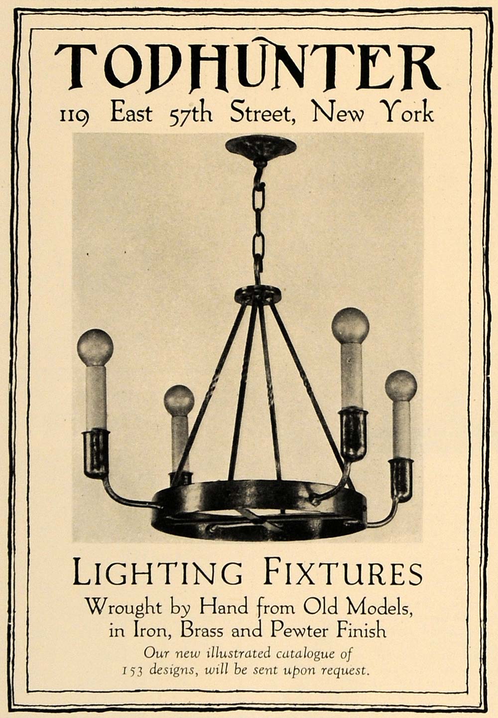 1928 Ad Todhunter Lighting Fixtures Iron Chandelier - ORIGINAL ADVERTISING CL7