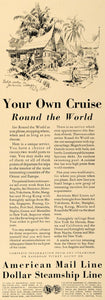1928 Ad American Mail Dollar Steamship Line Cruise Ship - ORIGINAL CL7