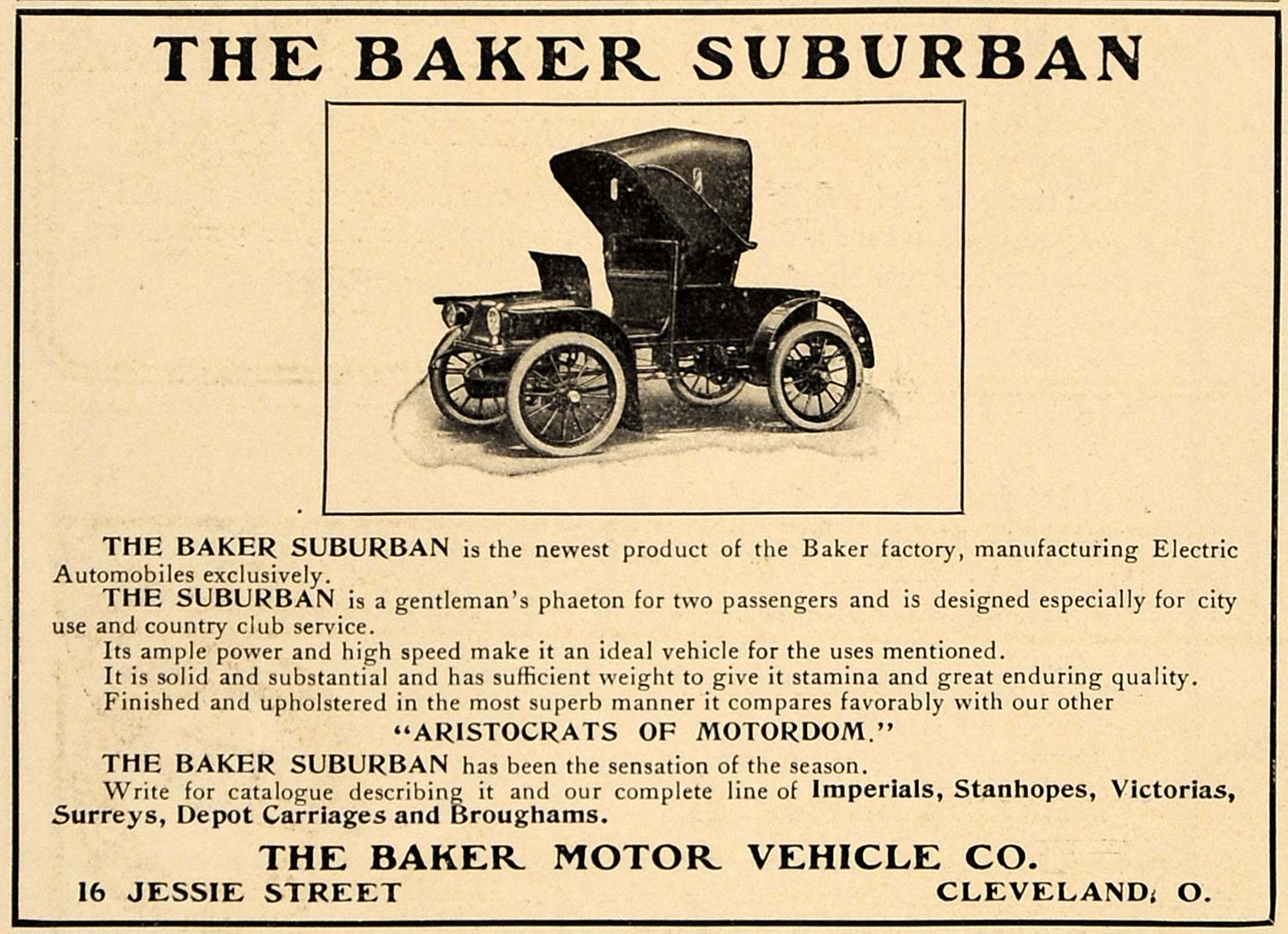 1906 Ad Baker Suburban Automobile Aristocrats Motordom - ORIGINAL CL8