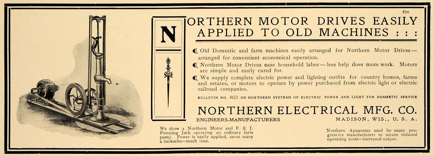 1906 Ad Northern Electrical Madison Motor Drives Power - ORIGINAL CL8