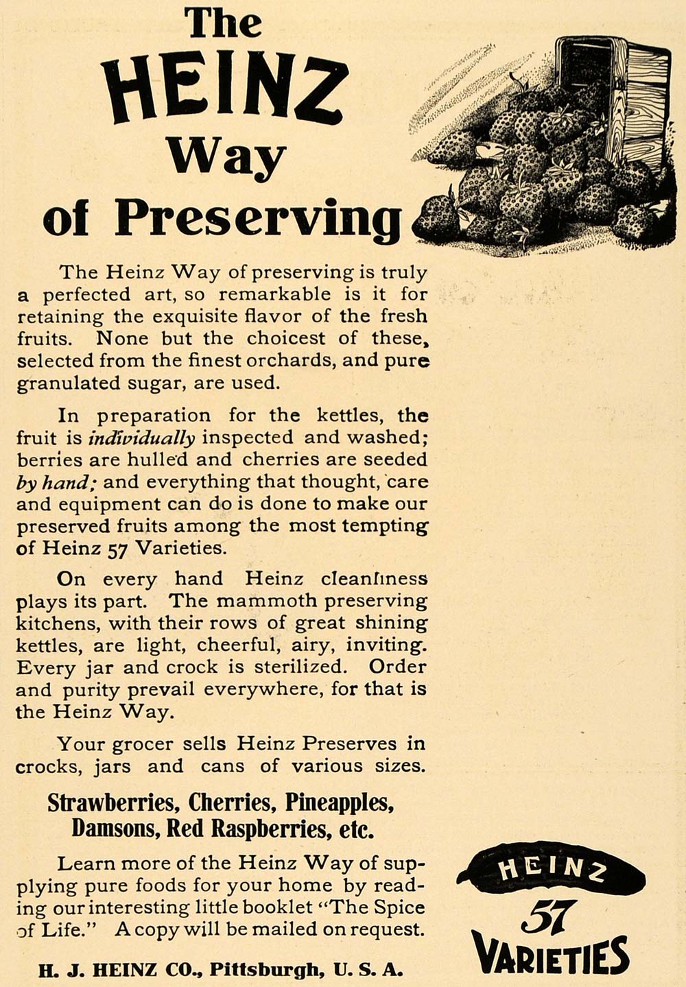 1906 Ad H J Heinz Company Canning Fruit Preserves Jars - ORIGINAL CL8