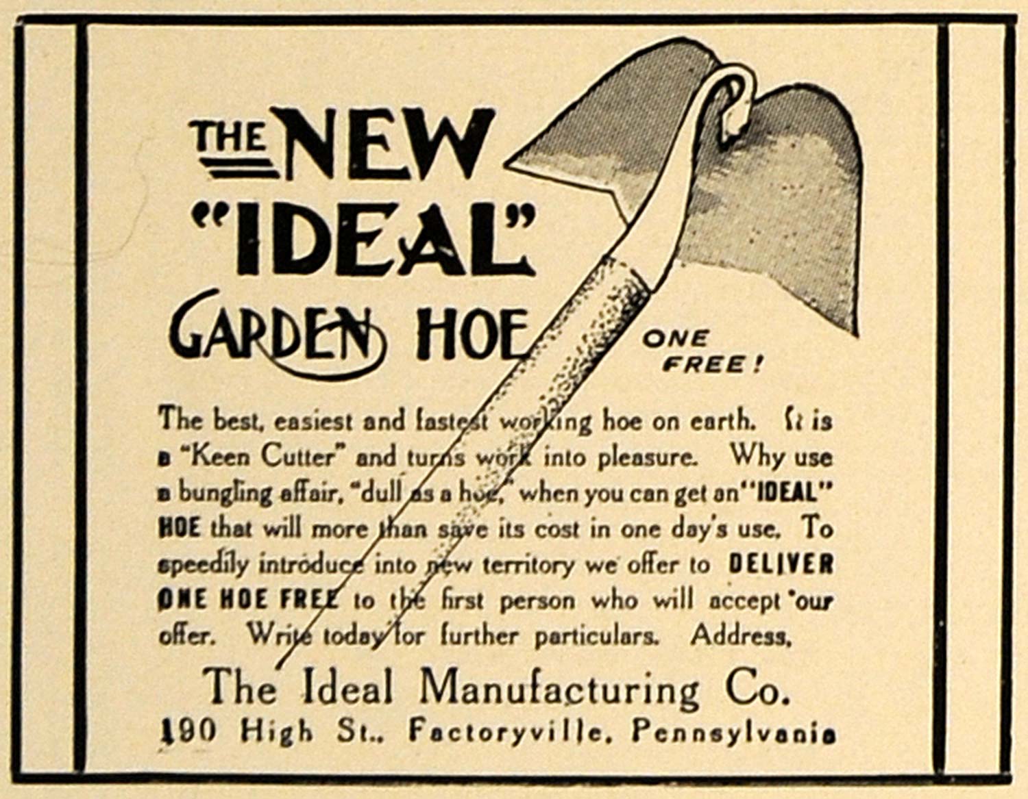 1906 Ad The Ideal Manufacturing Company Garden Hoe Tool - ORIGINAL CL8