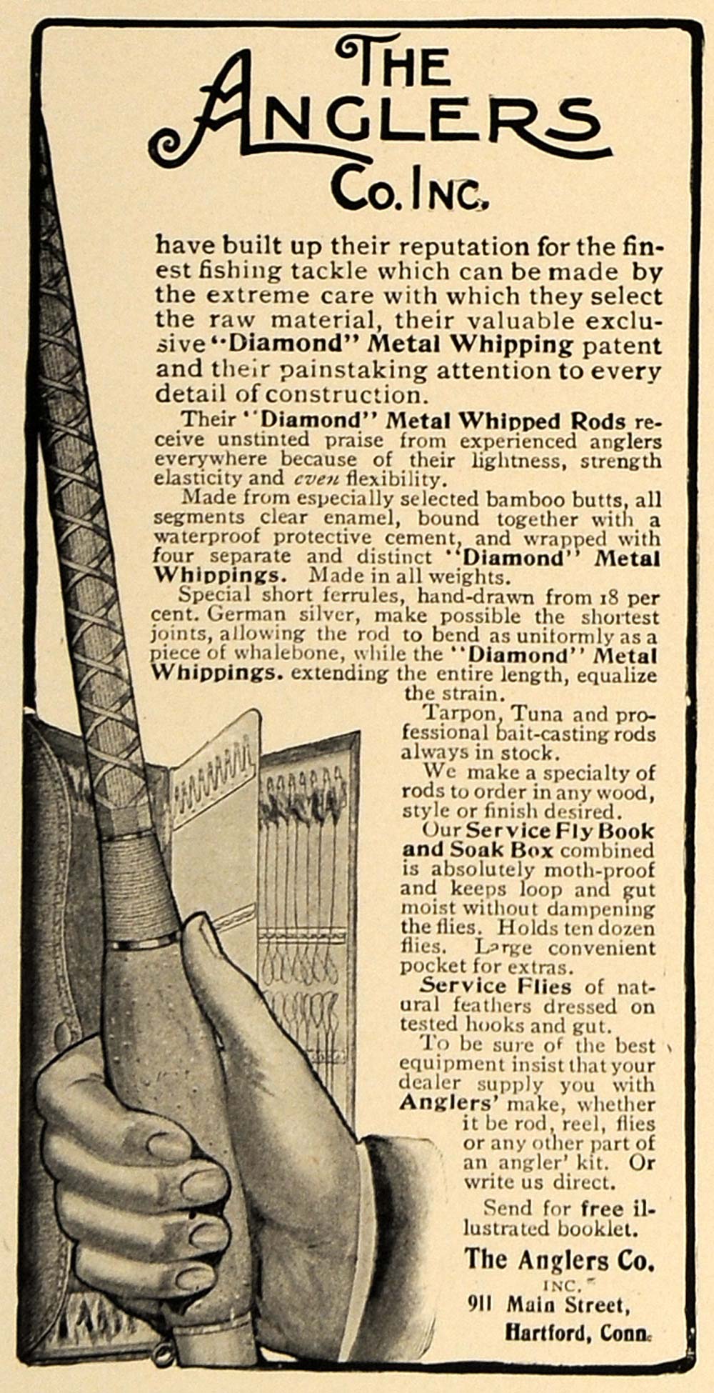 1906 Ad Anglers Company Diamond Metal Whip Fishing Rod - ORIGINAL