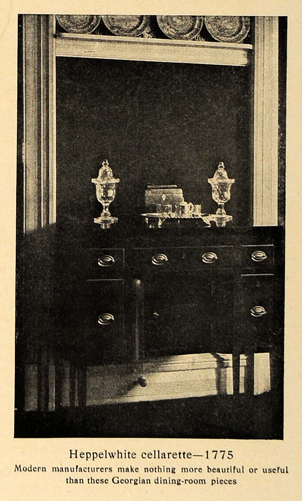 1906 Print 1775 Heppelwhite Cellarette Georgian Dining ORIGINAL HISTORIC CL8
