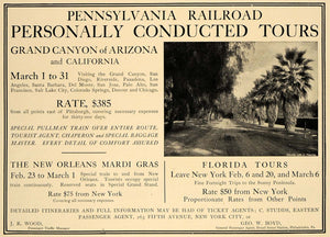 1906 Ad Pennsylvania Railroad Tours FL CA AZ Rates - ORIGINAL ADVERTISING CL8