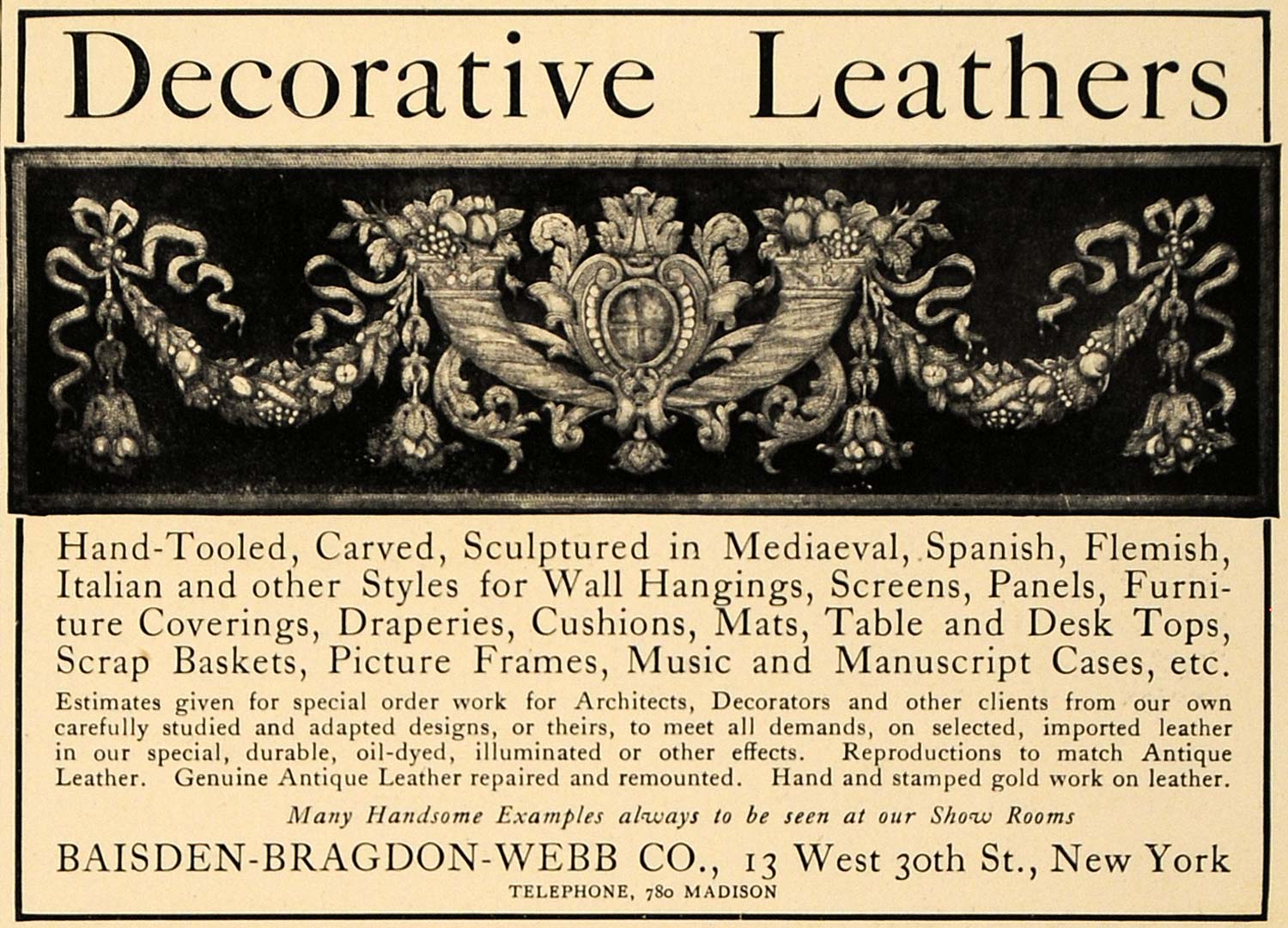 1906 Ad Baisden Bragdon Webb Decorative Leathers Decor - ORIGINAL CL8
