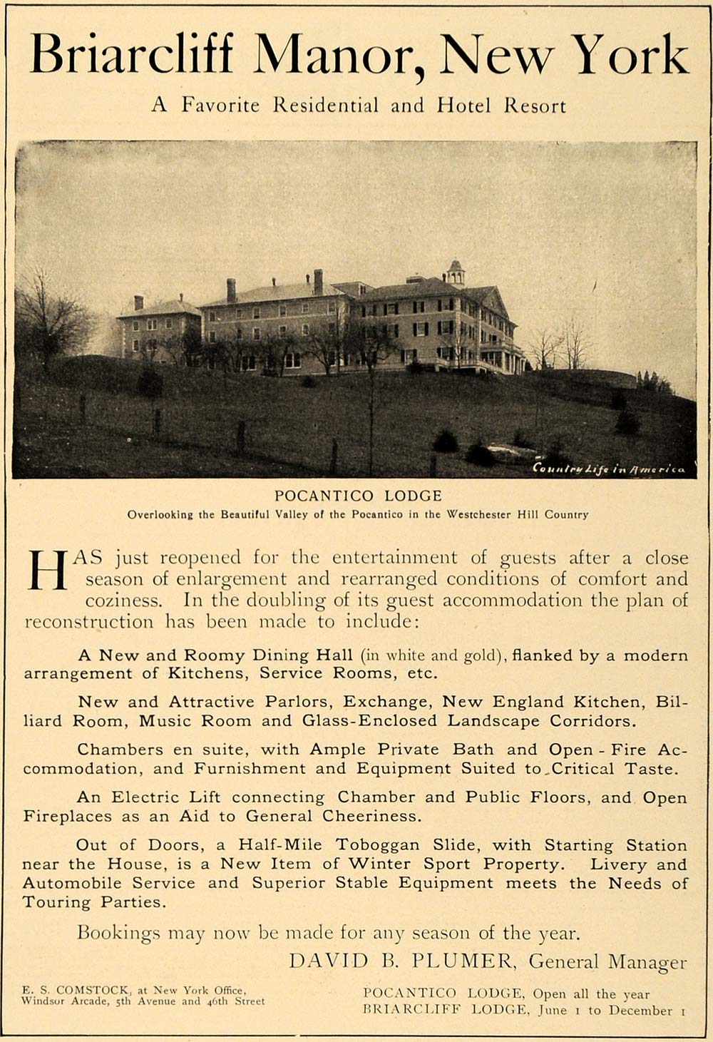 1906 Ad Briarcliff Manor Pocantico Lodge David B Plumer - ORIGINAL CL8