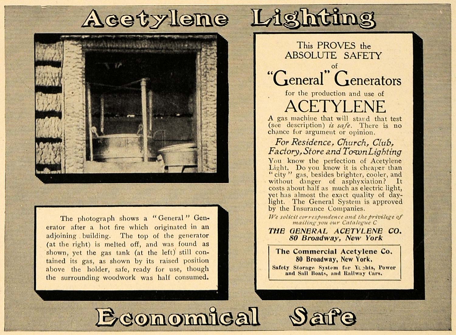 1906 Ad Acetylene Lighting General Generators New York - ORIGINAL CL8