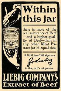 1906 Ad Antique Liebig Beef Meat Extract Jar Container - ORIGINAL CL8