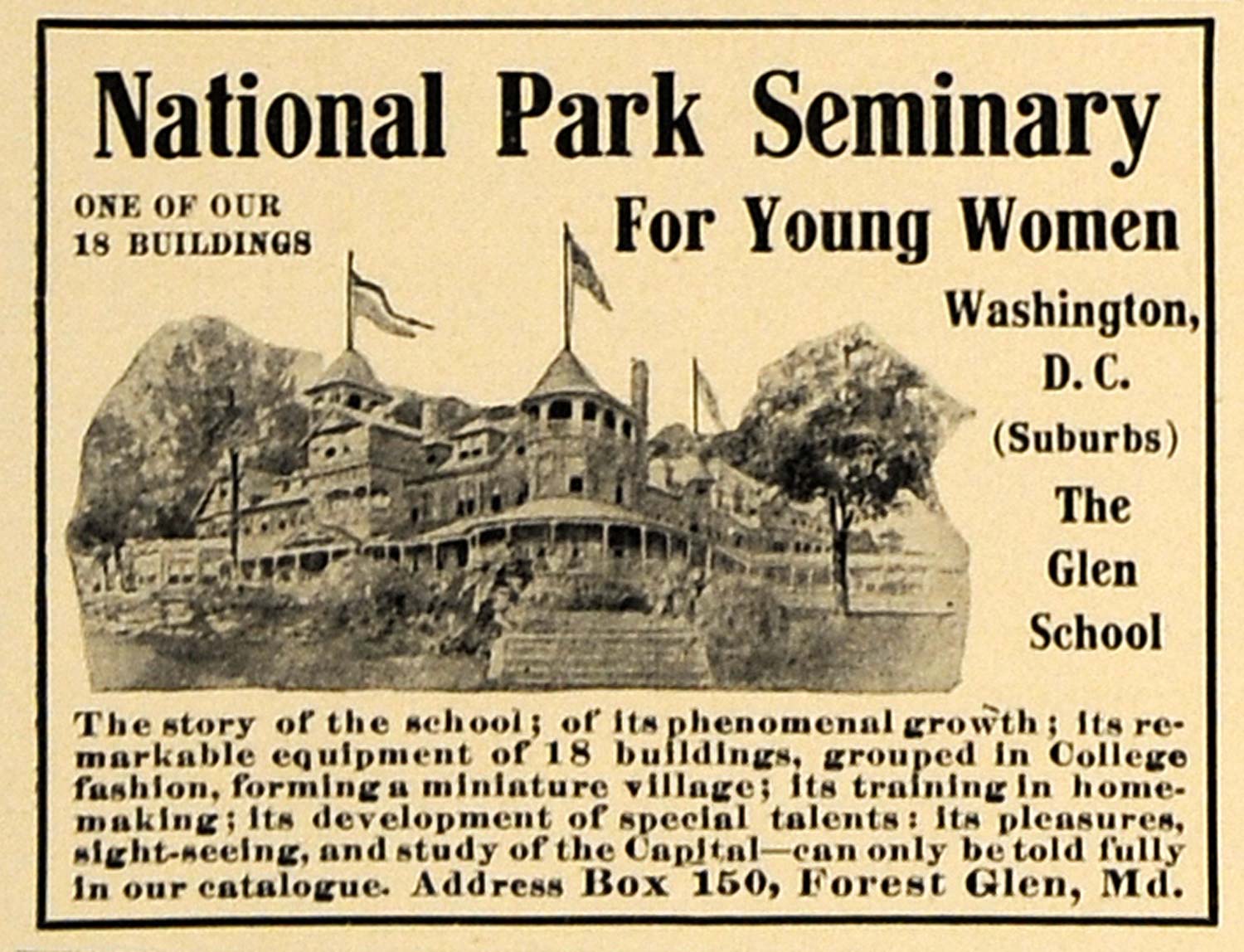 1907 Ad National Park Seminary Girl Glen School Wash DC - ORIGINAL CL8