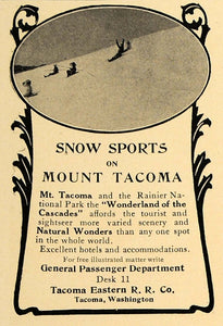 1907 Ad Mt Tacoma Eastern R.R. Snow Sports Rainier Park CL8