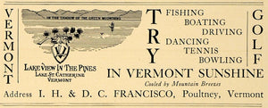 1907 Ad Lake View Pines St. Catherine Poultney Vermont - ORIGINAL CL8