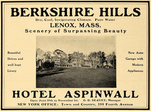 1907 Ad Berkshire HIlls Hotel Aspinwall Lenox Mass - ORIGINAL ADVERTISING CL8