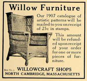 1907 Ad Willow Furniture Willowcraft Shops Wicker Chair - ORIGINAL CL8