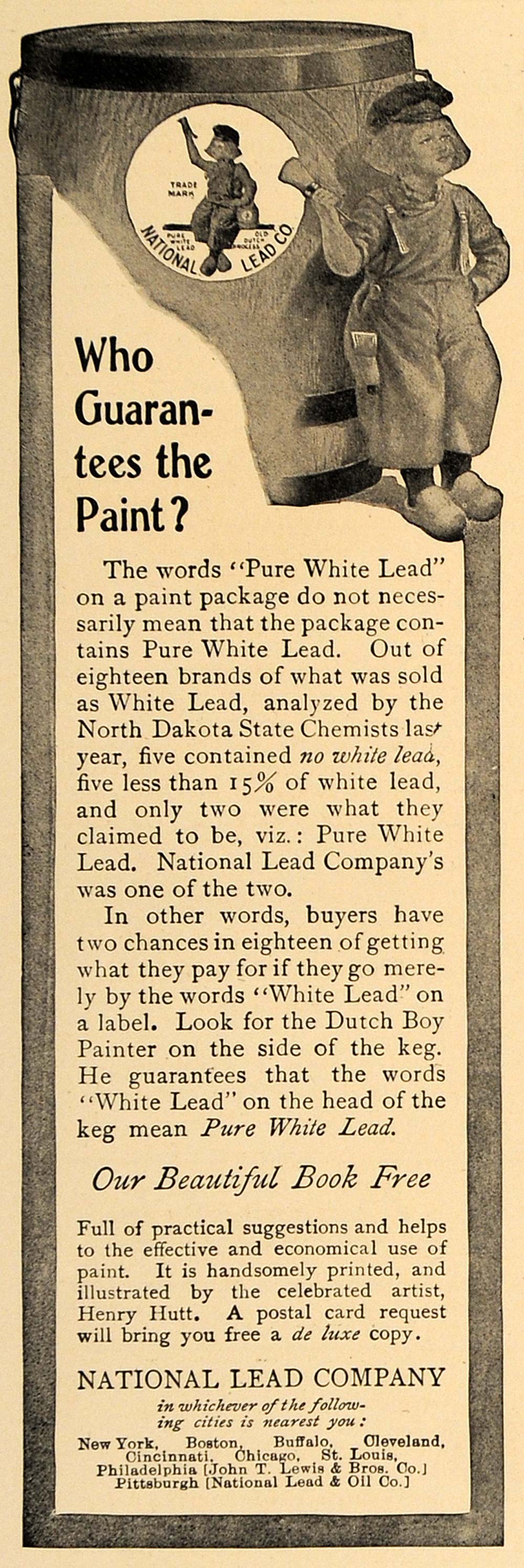1907 Ad National Pure White Lead Paint Dutch Boy Icon - ORIGINAL ADVERTISING CL8