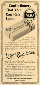 1907 Ad Lenox Chocolates Candy Necco Sweets Confectionery Boston Advertising CL8