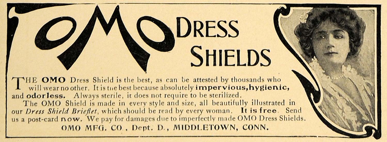 1907 Ad Omo Dress Shields Odorless Hygienic Middletown - ORIGINAL CL8
