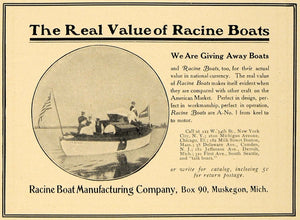 1907 Ad Racine Boats Value Box 90 Muskegon Michigan - ORIGINAL ADVERTISING CL8