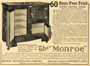 1907 Ad Monroe Refrigerator Cabinet 60 Day Free Trial - ORIGINAL ADVERTISING CL8