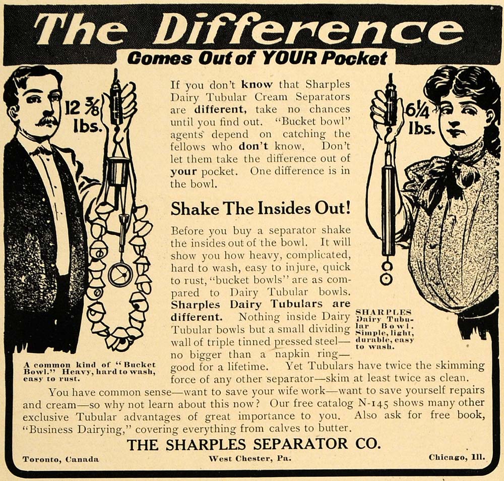 1907 Ad Sharples Dairy Separator Models Bucket Bowl - ORIGINAL ADVERTISING CL8