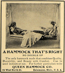 1907 Ad Queen Hammock 73 West North St Kalamazoo Mich - ORIGINAL ADVERTISING CL8