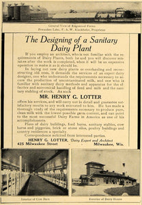 1907 Ad Sanitary Dairy Plant Architecture Henry Lotter - ORIGINAL CL8