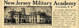 1907 Ad New Jersey Military Academy Col C J Wright - ORIGINAL ADVERTISING CL8