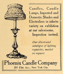 1907 Ad Phoenix Candle Company Lamps Fifth Ave New York - ORIGINAL CL8