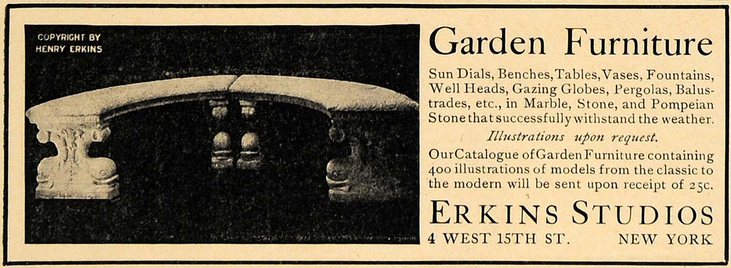 1907 Ad Garden Furniture Henry Erkins Studios Bench - ORIGINAL ADVERTISING CL8