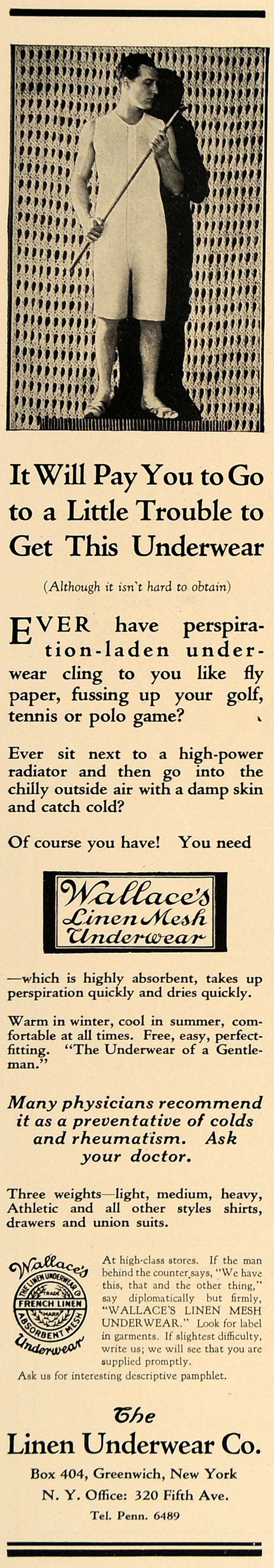 1927 Ad Wallaces Mesh Linen Underwear Company Doctors - ORIGINAL ADVER –  Period Paper Historic Art LLC