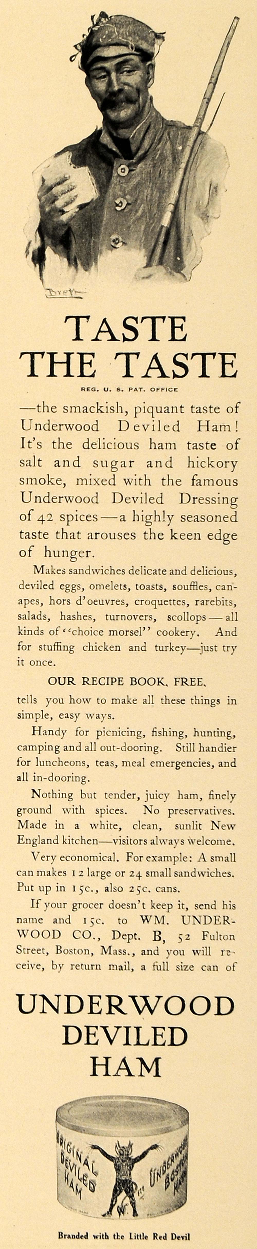 1909 Ad Signed Illustration Underwood Deviled Ham Can - ORIGINAL ADVERTISING CL8
