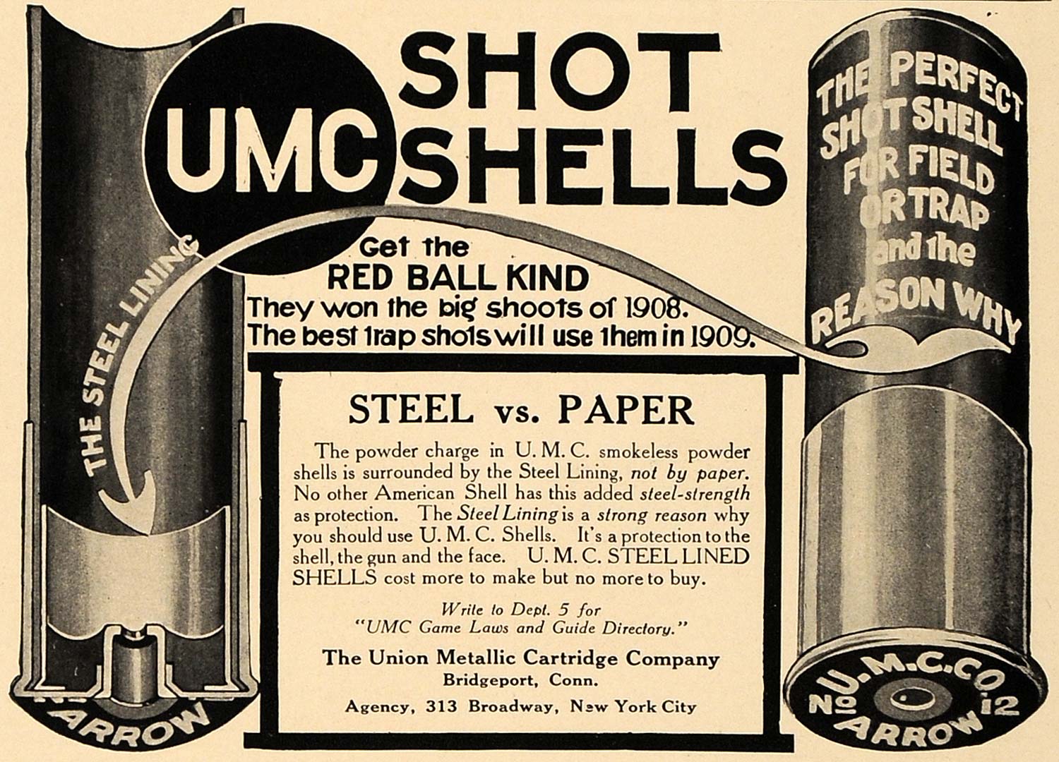 1909 Ad IMC Shot Shells Steel Union Metallic Cartridge - ORIGINAL CL8