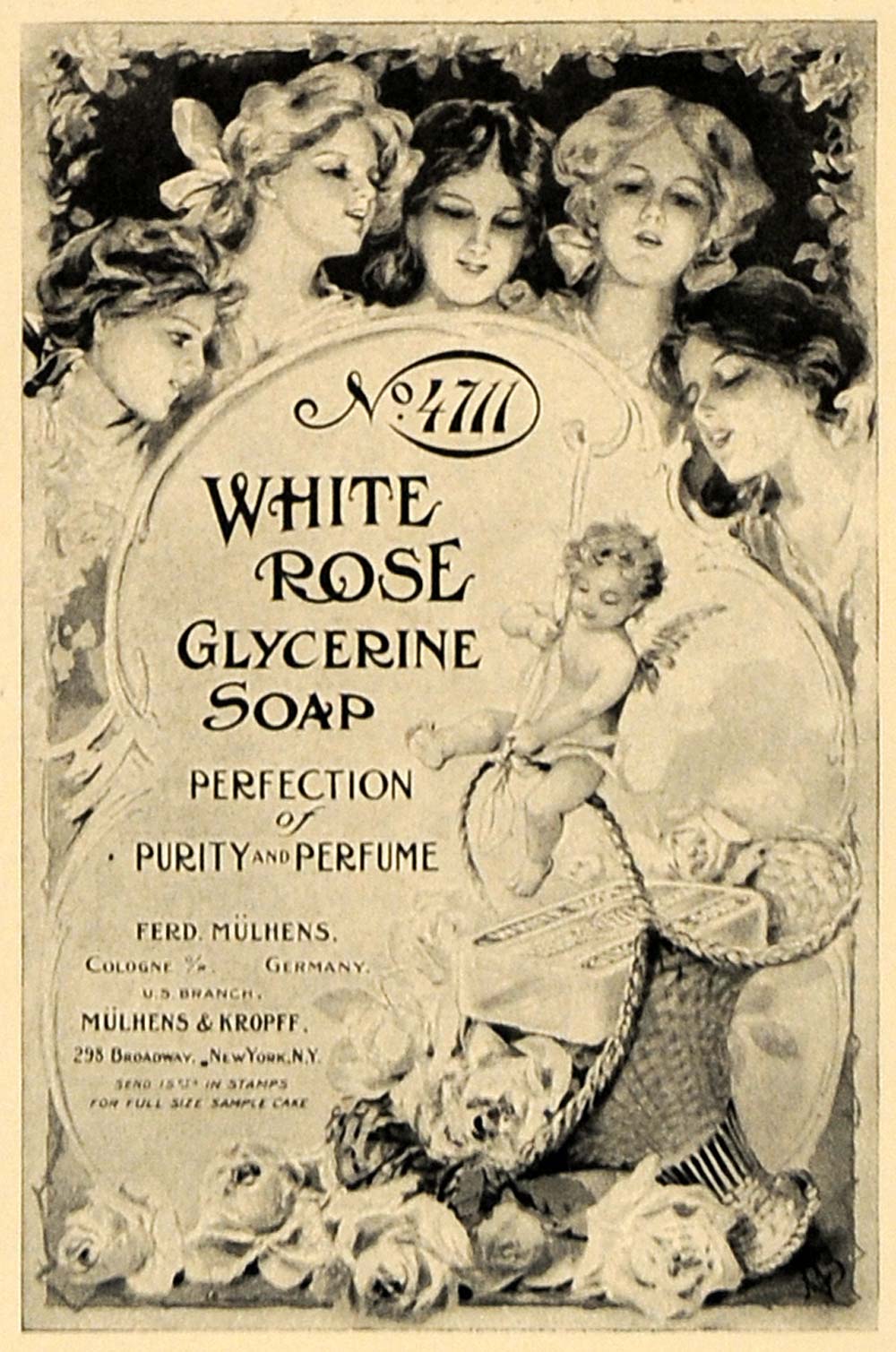 1909 Ad White Rose Glycerine Soap Ferd Mulhens Kropff - ORIGINAL ADVERTISING CL8