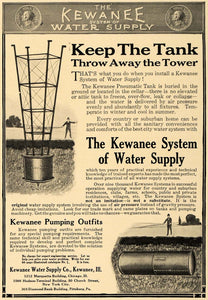 1909 Ad Kewanee Water Supply Pumping Outfits Tower Tank - ORIGINAL CL8