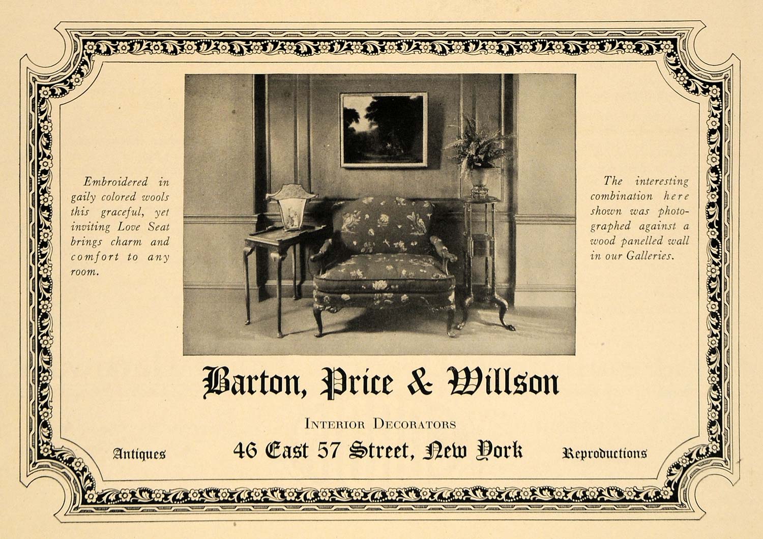1924 Ad Barton Price & Wilson Furniture Decorator Chair - ORIGINAL CL8