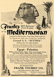 1924 Ad Palestine Frank Tourist Company Cunard Scythia - ORIGINAL CL8