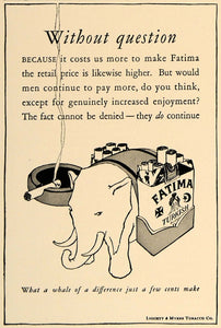 elephant cigarettes 1926 Ad Fatima Turkish Cigarettes Elephant Carry Pack